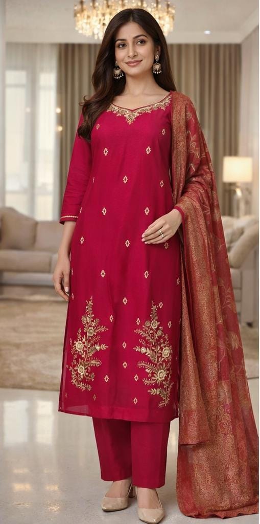 Kurta Pant Set With Banarasi Dupatta