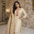Pure Chanderi Silk With Brocade 3 Piece Suit Set Cream Colour
