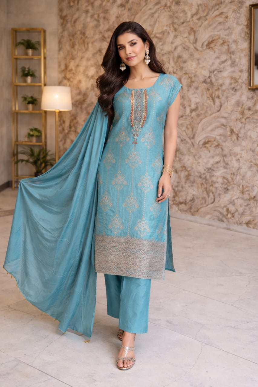 Banarasi With Hand Work 3 Piece Suit Set