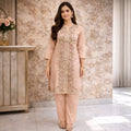 Cotton Co-ord Set with full embroidery work  Peach pink colour