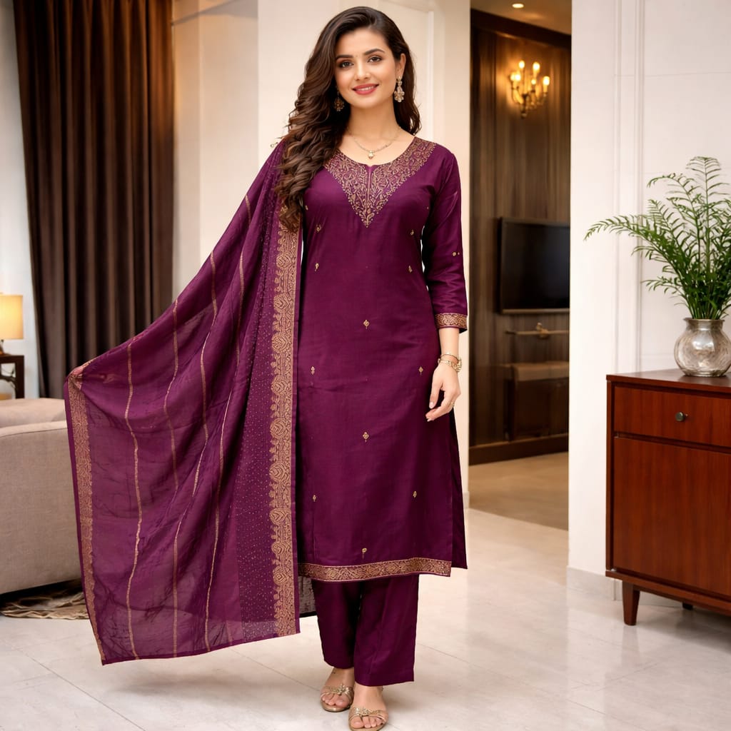 3 piece kurti set Primium Cotton fabric with hand work