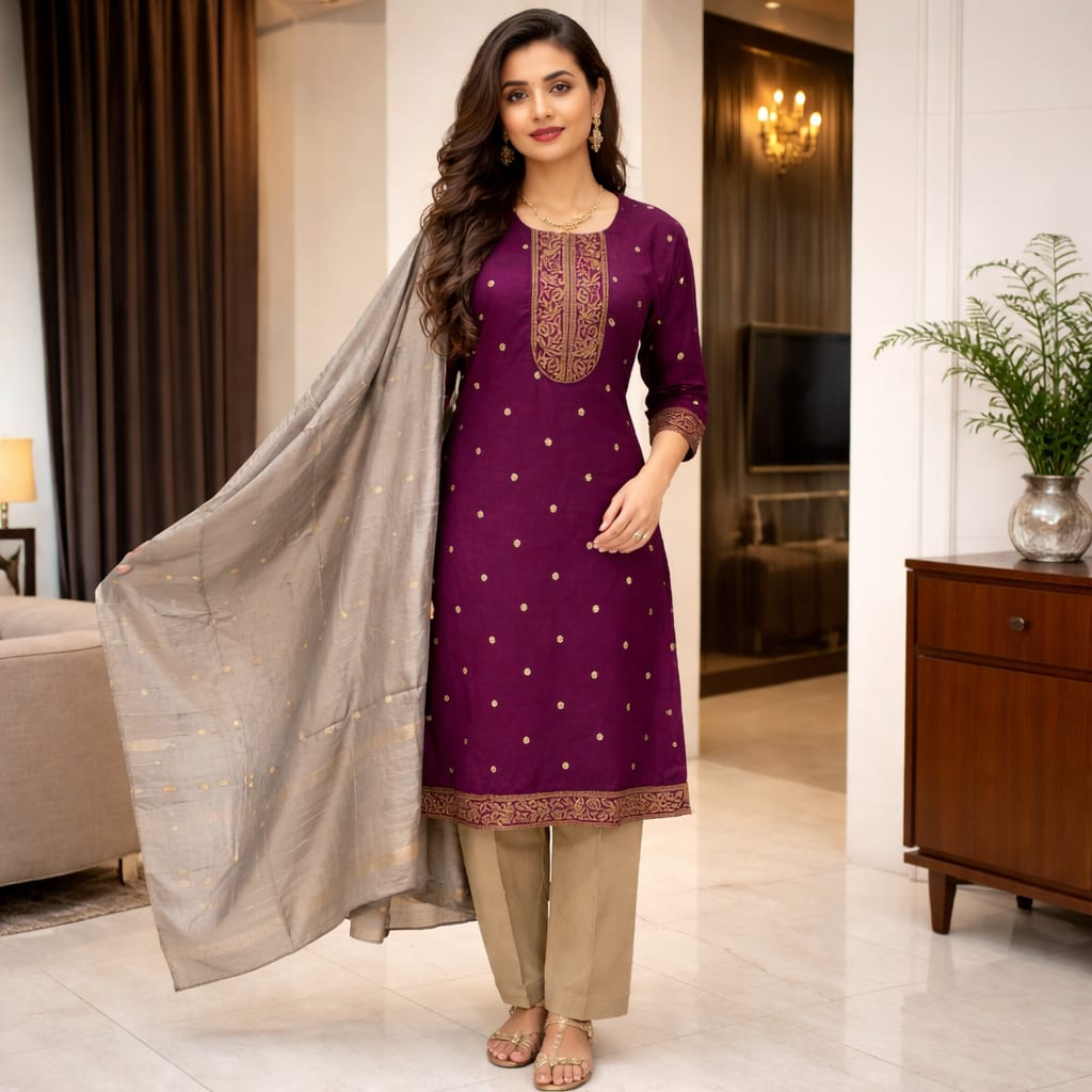 3 piece kurti set embroidery work