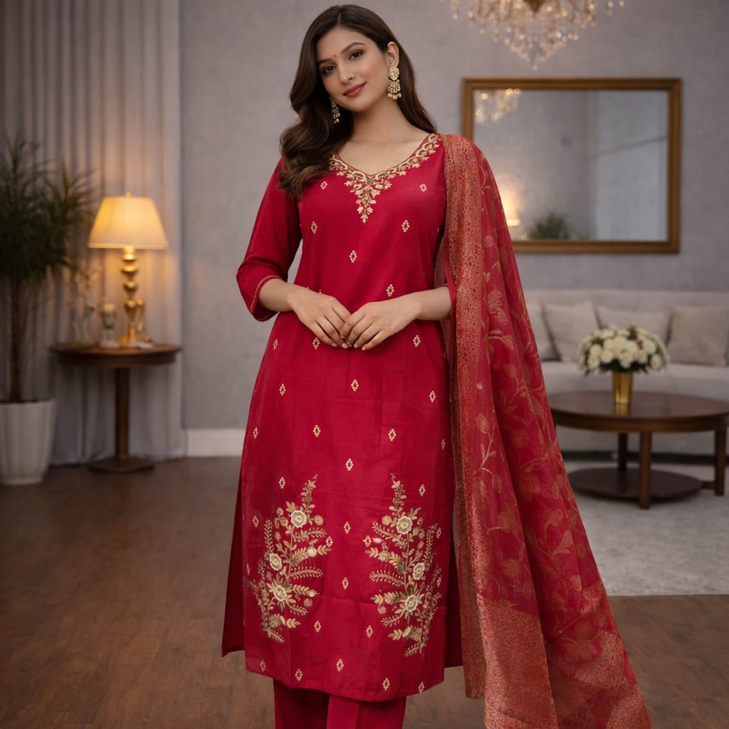 Kurta Pant Set With Banarasi Dupatta