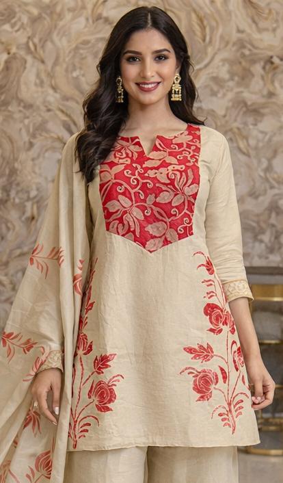 Indowestern printed Party wear dress Cream golden colour
