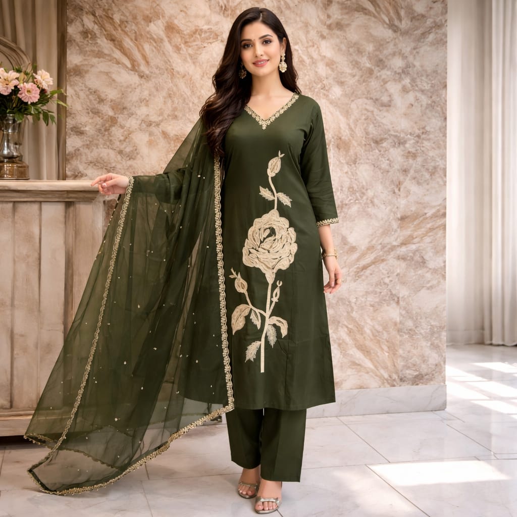 Cotton embroidery work 3 piece set